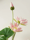 Artificial Pink Lotus Stick with 3 Flowers & Realistic Green Leaves