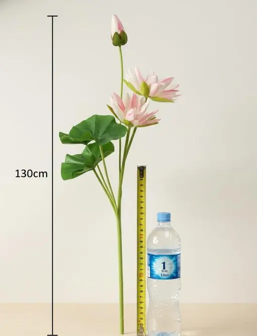 Artificial Pink Lotus Stick with 3 Flowers & Realistic Green Leaves